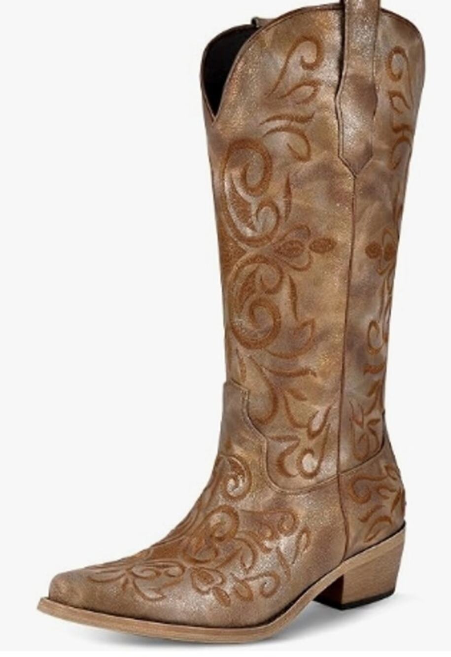 Women's Floral Embroidered Cowboy Western Mid Calf Booties Brown Size 8 NIB